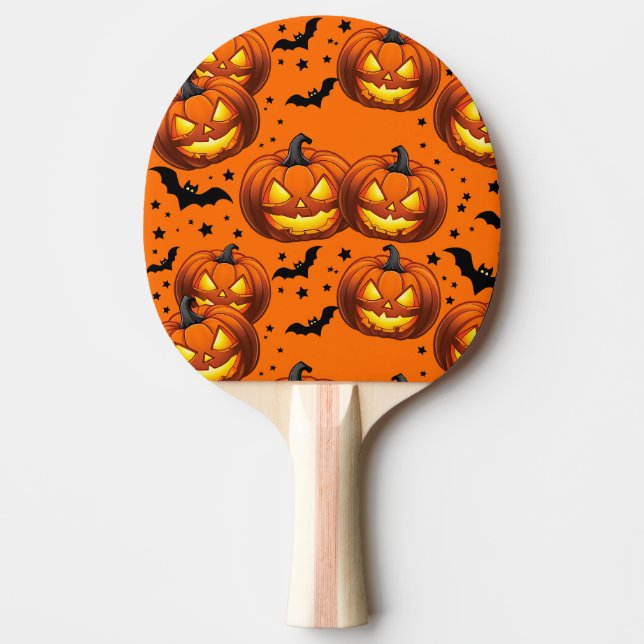  Halloween Pumpkin and Bats Ping Pong Paddle (Front)