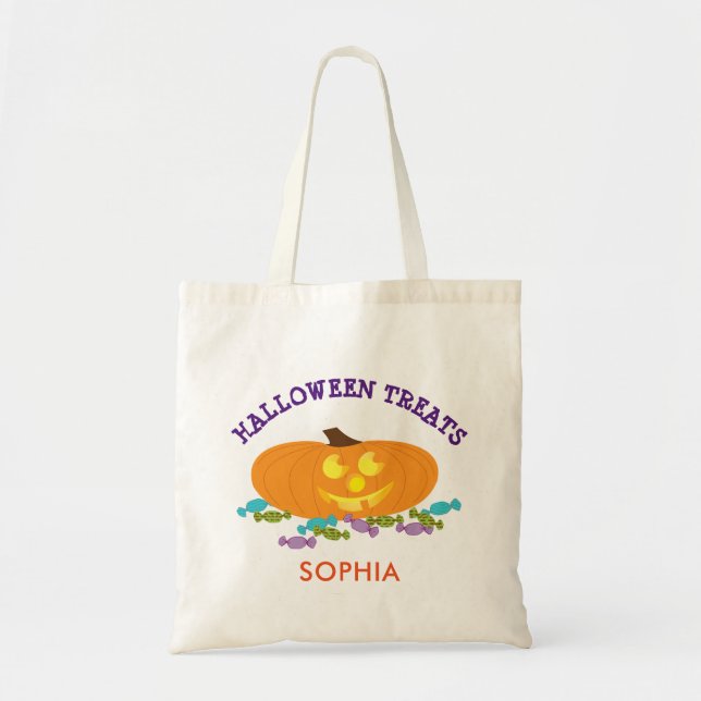 Halloween Pumpkin and Candy Treats Tote Bag (Front)