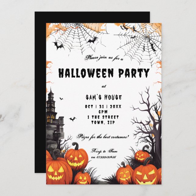 Halloween pumpkin and cobwebs party  invitation (Front/Back)