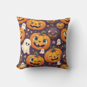 Halloween pumpkin and cute ghost friends cushion