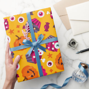 HALLOWEEN PUMPKIN AND EYEBALLS WRAPPING PAPER