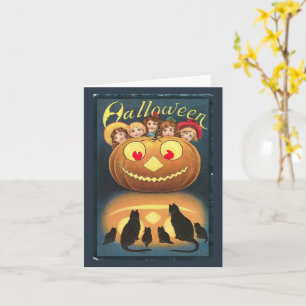 Halloween Pumpkin and Girls Vintage Card