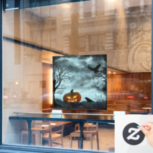 Halloween pumpkin and raven Window Cling