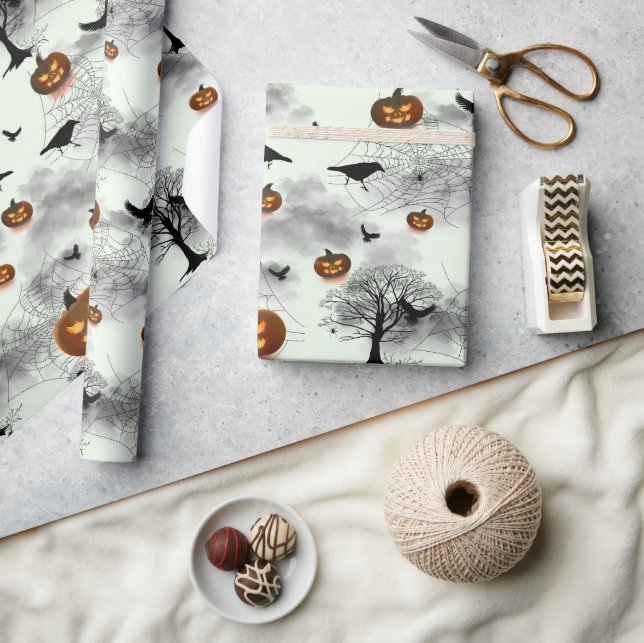 Halloween pumpkin and raven wrapping paper (Crafts)