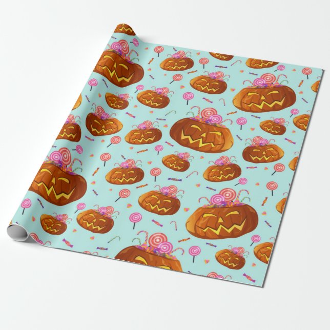 Halloween Pumpkin And Sweets Wrapping Paper (Unrolled)
