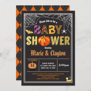 Halloween pumpkin baby shower black & gold invitation