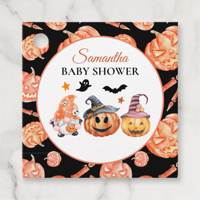 Halloween Pumpkin Baby Shower Favour Tags (Front)