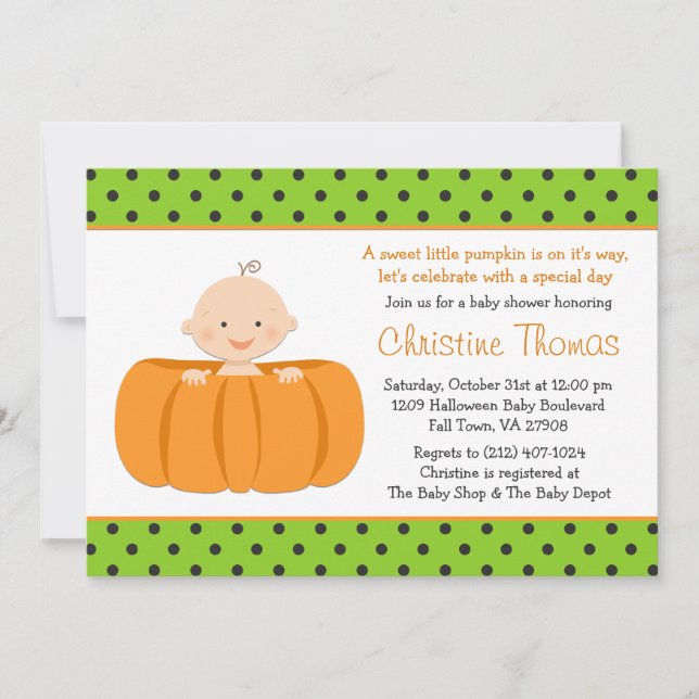 Halloween Pumpkin Baby Shower Invitation (Front)