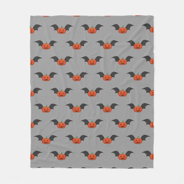 Halloween Pumpkin Bat Fleece Blanket (Front)