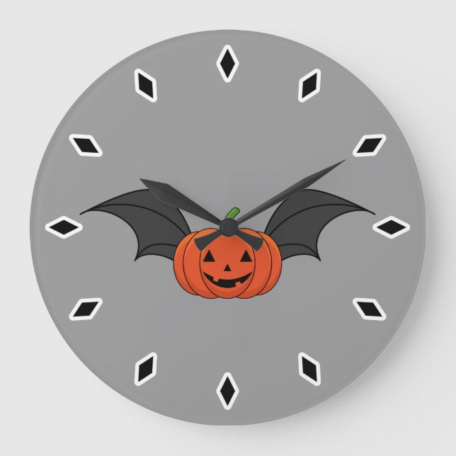 Halloween Pumpkin Bat Large Clock (Front)