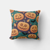 "Halloween Pumpkin & Bat Pattern Cushion"
