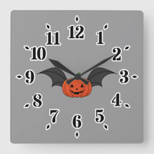 Halloween Pumpkin Bat Square Wall Clock