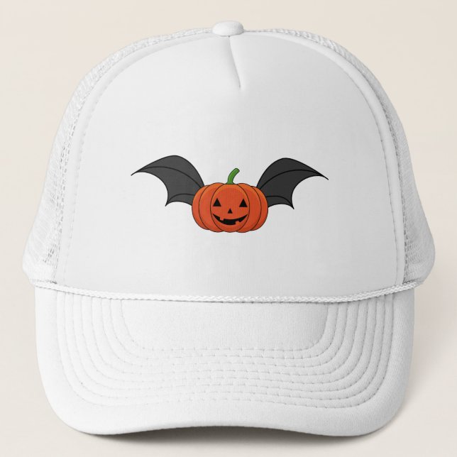Halloween Pumpkin Bat Trucker Hat (Front)