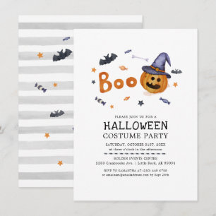 Halloween Pumpkin Bats Costume Party Invitation