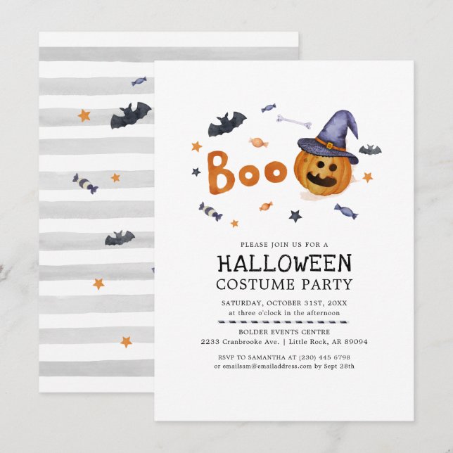 Halloween Pumpkin Bats Costume Party Invitation (Front/Back)
