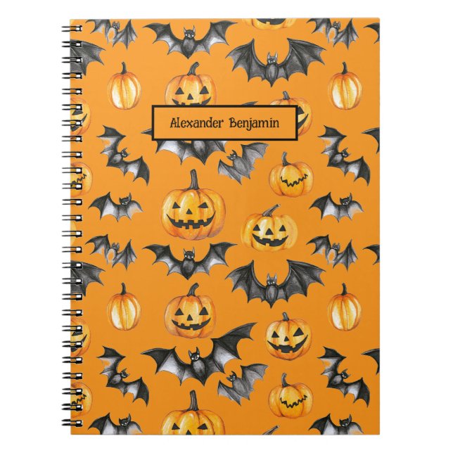 Halloween Pumpkin Bats Notebook (Front)