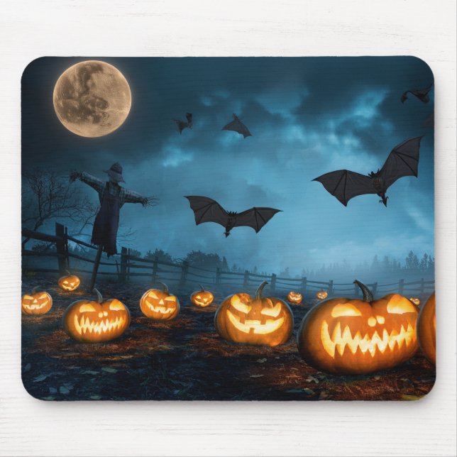 Halloween Pumpkin Bats & Witches #6 Mouse Pad (Front)