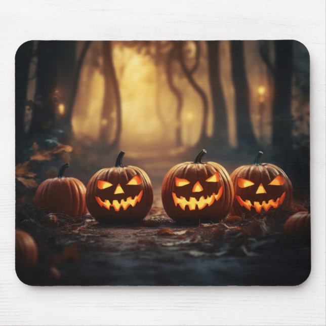 Halloween Pumpkin Bats & Witches #7 Mouse Pad (Front)