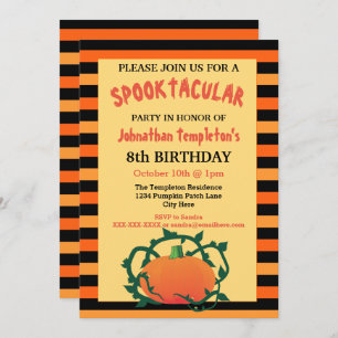 Halloween Pumpkin Birthday Party Invitations