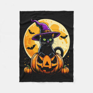Halloween Pumpkin Black Cat  Fleece Blanket