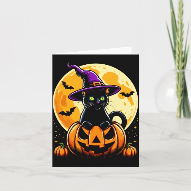 Halloween Pumpkin Black Cat Performance Card (Front)