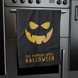 Halloween Pumpkin Black Orange Jack O Lantern  Tea Towel