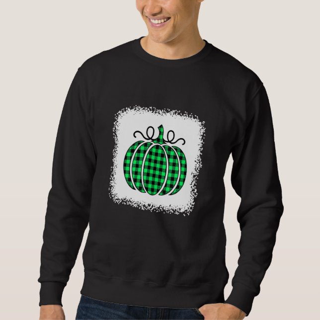 Halloween Pumpkin Bleached Green and Black Buffalo Sweatshirt (Front)