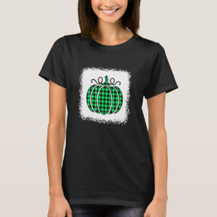 Halloween Pumpkin Bleached Green and Black Buffalo T-Shirt