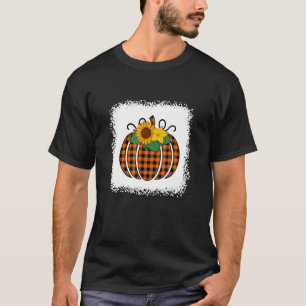 Halloween Pumpkin Bleached Orange Buffalo Plaid Wo T-Shirt