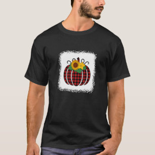Halloween Pumpkin Bleached Red and Black Buffalo P T-Shirt