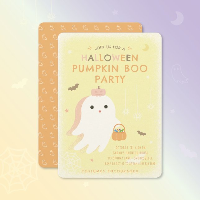 Halloween Pumpkin Boo Party Invitation (Cute ghost design, perfect for a kid-friendly Halloween bash! Customize the text easily.)