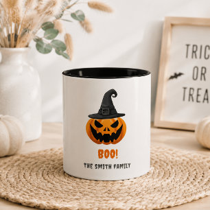 Halloween Pumpkin “BOO!” – Personalised Name Two-Tone Coffee Mug
