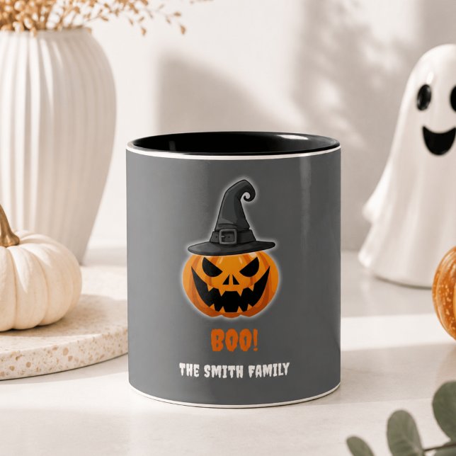 Halloween Pumpkin “BOO!” – Personalised Name Two-Tone Coffee Mug (Creator Uploaded)