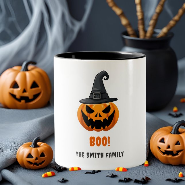 Halloween Pumpkin “BOO!” – Personalised Name Two-Tone Coffee Mug (Creator Uploaded)