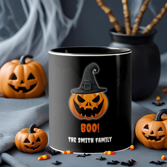 Halloween Pumpkin “BOO!” – Personalised Name Two-Tone Coffee Mug (Creator Uploaded)