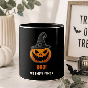 Halloween Pumpkin “BOO!” – Personalised Name Two-Tone Coffee Mug