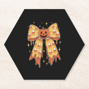 Halloween Pumpkin Bow Candy Corn Paper Coaster