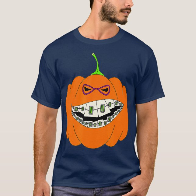 Halloween Pumpkin Braces Orthodontics Horror T-Shirt (Front)