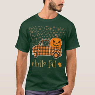 Halloween Pumpkin Buffalo Plaid Truck Hello Tree F T-Shirt