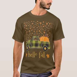 Halloween Pumpkin Buffalo Plaid Truck Hello Tree F T-Shirt