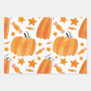 Halloween Pumpkin & Candies Trick Or Treat Pattern Wrapping Paper Sheet