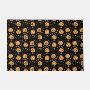 Halloween Pumpkin Candy Bucket Black Orange Doormat
