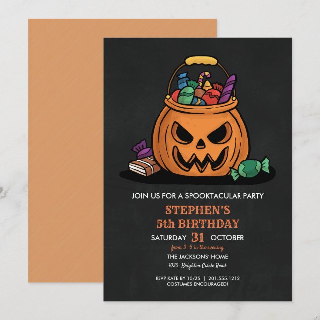 Halloween Pumpkin Candy Kid Birthday Party Invitation (Front/Back)