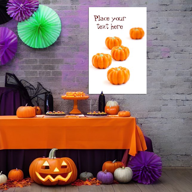 Halloween pumpkin candy poster (Halloween poster with a group of orange candies in shape of pumpkins )