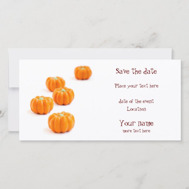 Halloween pumpkin candy save the date (Front)