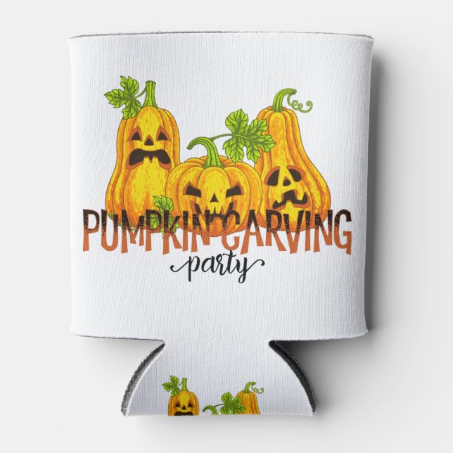 Halloween Pumpkin carving Party Fall Funny Can Cooler (Front)