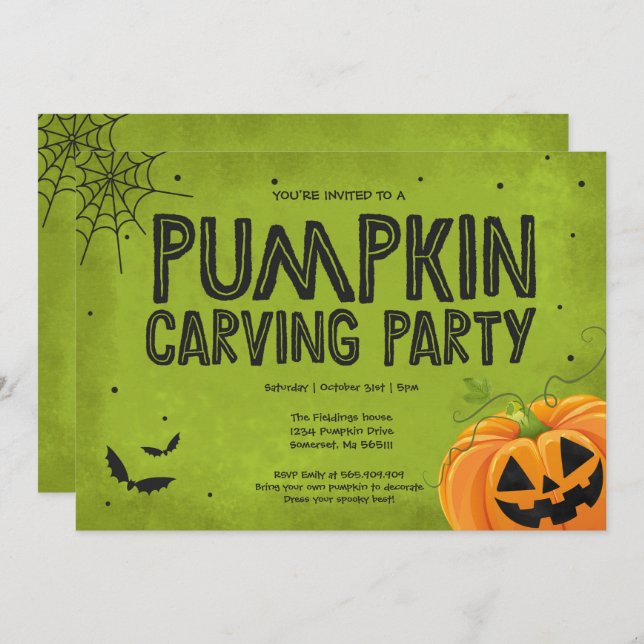 Halloween Pumpkin Carving Party Invitation (Front/Back)