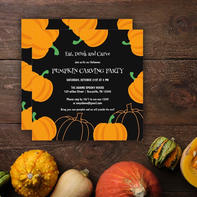 Halloween Pumpkin Carving Party Orange and Black Invitation (Creator Uploaded)