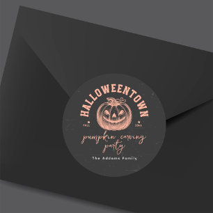 Halloween Pumpkin Carving Party Orange Black Classic Round Sticker