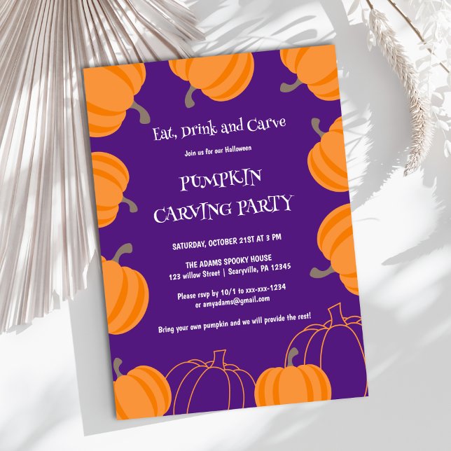 Halloween Pumpkin Carving Party Purple Invitation (Creator Uploaded)